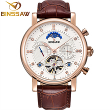 BINSSAW Men Automatic Mechanical Watch Tourbillon Luxury Fashion Brand Business Waterproof Leather Man Watches Relogio Masculino 2024 - buy cheap