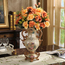 European Retro Luxury Vase Figurines Decoration Home Artificial Flower Arrangement Creative Porch Restaurant Resin Crafts Gifts 2024 - buy cheap