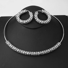 Fashion 316L Stainless Steel Silver Color&Gold Choker Collar Chain Necklace And Earrings Womens Jewelry Sets Wholesale Xmas Gift 2024 - buy cheap