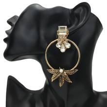 Vintage Leaves Crystal Stud Earrings For Women Bohemian Fashion Jewelry Rhinestones Alloy Leaf Statement Earring UKMOC 2024 - buy cheap