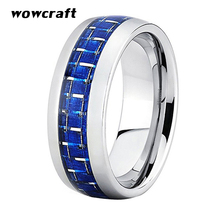 8mm Tungsten Carbide Ring  Blue Carbon Fiber Inlay Tungsten Engagement Rings Mirror Polished Finish Women Wedding Bands 2024 - buy cheap