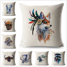 Capa de almofada decorativa de elefante, capa de almofada de elefante de raposa aquarela colorida de desenhos de animais, capa de almofada para sofá de casa em poliéster 2024 - compre barato