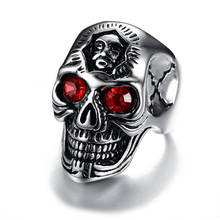 JHSL Brand Punk Male Men Skull Rings Inlay Red Zircon Stone Fashion 316L Stainless Steel Jewelry size 8 9 10 11 12 RC380 2024 - buy cheap
