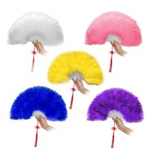 Factory Direct Sales White Ladies Folded Turkey Feather Hand Fan Wholesale Handmade Fans For Dance Wedding Decoration 2024 - buy cheap