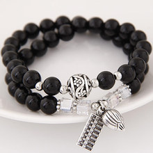 LEMOER Fashion Double Layer Black Crystal Beads Bracelet Lucky Abacus Heart Charm bracelets & bangles Pulseras Mujer for women 2024 - buy cheap