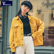 Vangull Corduroy Jacket Women Yellow Bomber Jacket 2019 Autumn Fashion Women Pocket Cotton Basic Coat Stylish Loose Outerwear 2024 - buy cheap