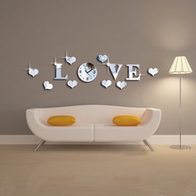 3D Acrylic LOVE Wall Clock Decal Mirror Effect Wall Sticker Home Decoration Clock with Movement Living Room Decor Tools 2024 - buy cheap