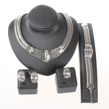 Conjunto de joyas de cuentas africanas para mujer, joyas de cristal chapadas en plata de Dubái, pendientes de Collar para fiesta y boda, pulsera, anillo, conjuntos de joyería fina 2024 - compra barato