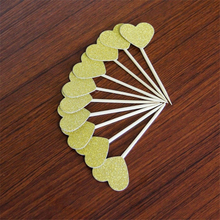 10pcs Lovely Heart Birthday Decorations Cupcake Toppers Picks Kids Party Decor Baby Shower Paper Glitter Cup Cake Topper Gold 2024 - buy cheap