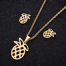 Jisensp Stainless Steel Jewelry Sets Cute Pineapple Charm Necklace Earrings for Women Girls Best Gift accesorios mujer 2024 - buy cheap