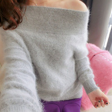 New autumn and winter long-haired Mink Cashmere round neck Slim female Fashion warm Mink Sweater Strapless sweater 2024 - buy cheap
