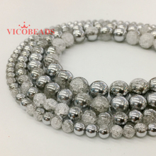 6 8 10 12mm One Side Plated Silvery White Snow Cracked Crystal Natural Stone Beads For Jewelry Making DIY Bracelet Necklace 2024 - buy cheap