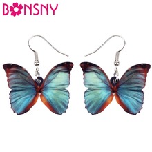 Bonsny Acrylic Grey Blue Butterfly Insect Earrings Big Dangle Drop Novelty Jewelry For Women Girls Ladies Teens Gift Bijoux Bulk 2024 - buy cheap