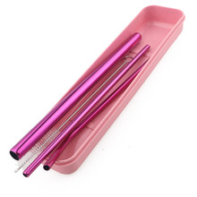 5pcs Packing Pink Colorful Stainless Steel Metal Drinking Straw Reusable Bent Straws with Box Cleaner Brush For Mugs 12mm*215MM 2024 - buy cheap