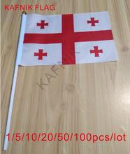 KAFNIK, 10/20/50/100 pcs Promoção Por Atacado Pequena Mão Acenando Bandeira Nacional Da Geórgia 14*21 cm bandeira do poliéster Frete Grátis 2024 - compre barato