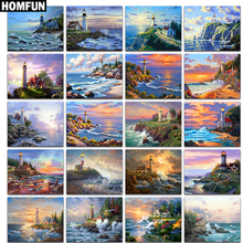 HOMFUN Full Square/Round 5D DIY Diamond Embroidery "Seaside lighthouse" Diamond Painting Cross Stitch Rhinestone 5D Decor 2024 - buy cheap