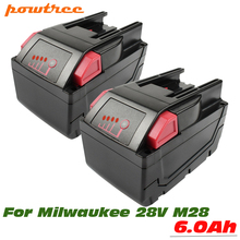 2 Pack 28V 6.0Ah M28 For Milwaukee battery Li-Ion Replacement Battery For Milwaukee 28V M28 48-11-2830 0730-20 Tool 2024 - buy cheap