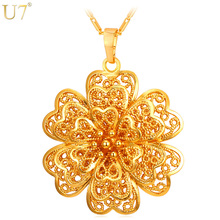 U7-collar con amuleto de flor exquisita para mujer, joyería Vintage, Color dorado, colgante para boda, regalo P903 2024 - compra barato