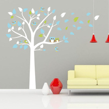 New - Owl Standing Huge White Tree Wall Sticker Baby Nursery Bedroom Wall Art Decor Owl And Birds Decals Size 197 x 222 cm 2024 - buy cheap