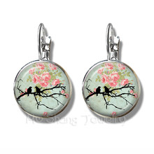 New Beautiful Green Hummingbird Stud Earrings Birds Art Picture 16mm Glass Cabochon Dome Bioshock Infinite Bird Jewelry 2024 - buy cheap