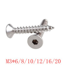 50pcs/lot M3*6/8/10/12/16/20 Stainless Steel 304 Hex Hexagon Socket Flat Countersunk Head self tapping  screw 2024 - buy cheap