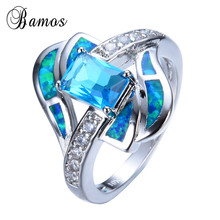 Anillo de boda de oro blanco de 14KT para mujer, joyería azul ópalo de gran calidad, RP0013 2024 - compra barato