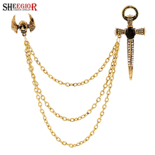SHEEGIOR Vintage Skull Cross Brooches for Women Accessories Retro Bronze 3-layers Tassels Mens Brooch Pins Badge Fashion Jewelry 2024 - buy cheap