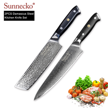 Sunnecko, conjunto de facas de cozinha, 2 peças, cutelo de chef, faca japonesa damasco vg10, lâmina afiada, lâmina de aço g10, alça de corte de carne 2024 - compre barato