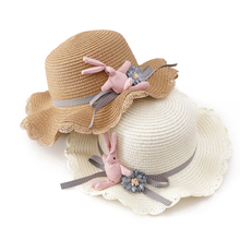 Соломенная шляпа для детей, летняя шляпа для девочек с мультяшным Кроликом, Детская кепка от солнца, Детские Панама, шапки, От 2 до 5 лет 2024 - купить недорого