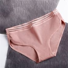 Mulher vertical listrado algodão calcinha elástica virilha lingerie feminina meados da cintura respirável briefs intimate underwear 2024 - compre barato
