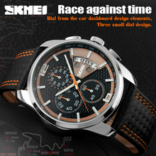 Skmei relógio esportivo de quartzo masculino, relógio cromo com pulseira de couro impermeável 2024 - compre barato