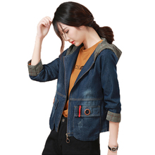 Retro com capuz curto denim jaqueta feminina outono 2020 novo bf coreano streetwear manga longa zíper moda casaco feminino 2024 - compre barato