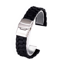 Shellhard-Correa de silicona negra para reloj, correa de goma de reloj de pulsera, hebilla de despliegue de acero inoxidable, 20mm, 22mm 2024 - compra barato