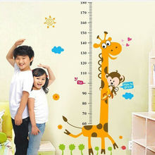Animais dos desenhos animados girafa macaco crianças altura medição gráfico de crescimento adesivo de parede bonito do berçário quartos arte da parede diy decoração 2024 - compre barato