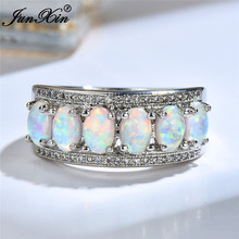 Boho Big White Fire Opal Stone Ring Vintage silver color Wedding Rings Promise Love Heart Engagement Rings For Women 2024 - buy cheap