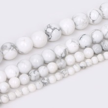 Contas de pedra naturais branca howlite 4 6 8 10mm, contas espaçadoras soltas redondas para fazer joias, pulseira colar diy 2024 - compre barato