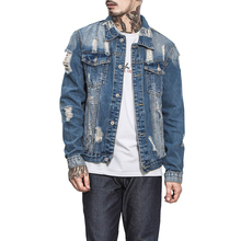 High quality denim Jacket Men Ripped Holes Mens blue Jean Jackets New Garment Washed Fashion big size M-5XL Mens Denim Coat 2024 - buy cheap