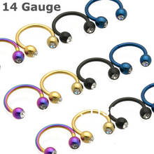 14 Gauge Titanium Anodized Double Gem Stud Earrings Horseshoe 1.6*11*4/4mm Body Jewelry 2024 - купить недорого