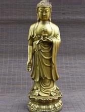 10" Tibet Buddhism Temple Brass Stand Ltous Sakyamuni Shakyamuni Buddha Statue 2024 - buy cheap