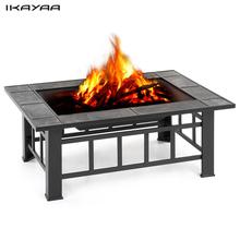 iKayaa Metal Garden Backyard Fire Pit Patio Rectangular Firepit Stove Brazier Outdoor Fireplace W/ Firepit Cover+Poker+BBQ Grill 2024 - buy cheap