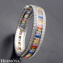 Shiny XMAS GIFT Fashion Rainbow Zircon 925 Sterling Silver Color Cuff Bangle 6''/7'' Hermosa Women Party Jewelry 2024 - buy cheap