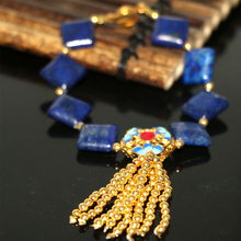 Fashion 12mm natural stone blue lapis lazuli square beads bracelets cloisonne tassels diy clasp hot sale jewelry 7.5inch B2951 2024 - buy cheap
