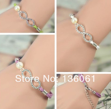 Silvers Rhinestone Infinity Imitation Pearl Mixed Color Leather Bracelets Bangle For Women Jewelry Gifts Accessories HOT P1978 2024 - buy cheap