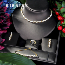 Роскошное женское свадебное ожерелье HIBRIDE с кубическим цирконием в виде бум цветка, комплект ювелирных изделий Дубая, драгоценности 2024 - купить недорого