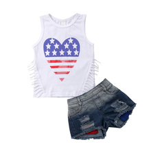 Toddler Girl Clothes Set Girls 2019 Summer Outfits Kids Fashion Children Tassels Sleeveless Top + Denim Shorts 18M to 9 Years 2024 - buy cheap