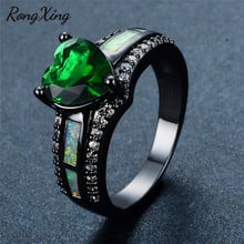 RongXing May Birthstone White Fire Opals Green Heart Rings For Women Black Gold Filled AAA Zircon Promise Wedding Jewelry RB1352 2024 - buy cheap