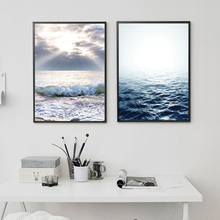 Nordic Decoration Home Art Posters and Prints Blue Sea Scenery Painting Modular Seascape Canvas Wall Pictures for Living Room 2024 - buy cheap