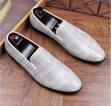 Genuine Leather Men's Dress Shoes Slip-On Mix Colour Striped Male Flats Loafers Smart Casual Moccasin Gommino Spring New Shoes 2024 - buy cheap