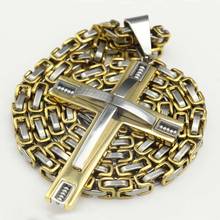 Hiphop rock Stainless Steel Chain 3 Layer Knight Cross Silver Gold color Mens Necklace Pendant Byzantine chain 2024 - buy cheap