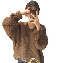 Женский плотный свитер с длинным рукавом B3372, свободный однотонный студенческий жакет с v-образным вырезом, Осень-зима 2020 2024 - купить недорого